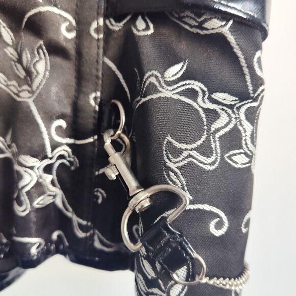 38" Black Silver Satin Underbust Wench Corset Tapestry Floral Embroidery Lace-Up - Picture 4 of 11